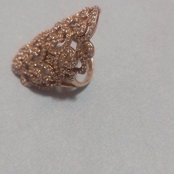 14k Rose Gold Plated Sterling Silver Lab-Created White Sapphire Filigree Ring S7 - Picture 7 of 11